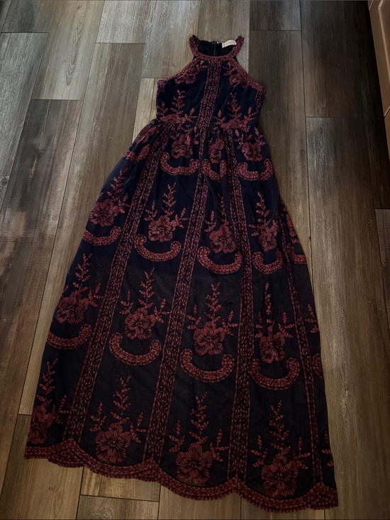 Altar'd State Dresses & Skirts - Altar’d State - Embroidered Navy and Burgundy Halter Maxi Dress